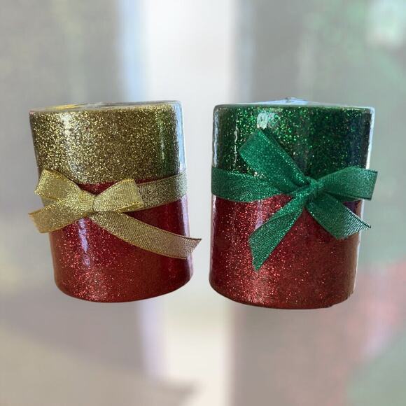 Red Gold And Green Christmas 3.5" Candles Set Of 2 Never Opened - Picture 1 of 4